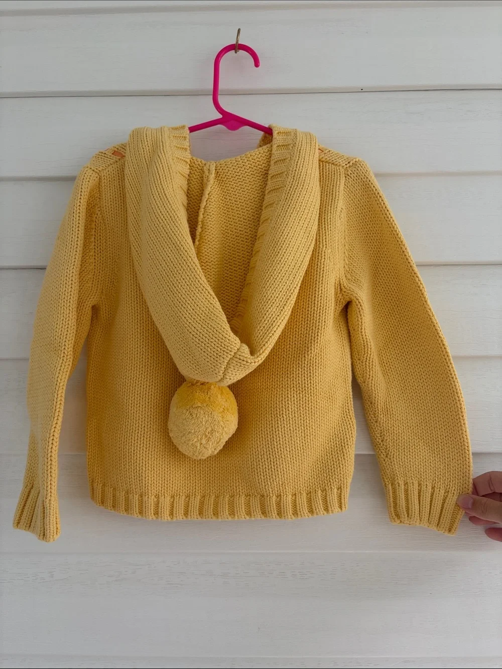 Gymboree Vintage Y2K Hooded Zip Sweater Size 4 NWT Yellow Knit Pom Pom Hoodie